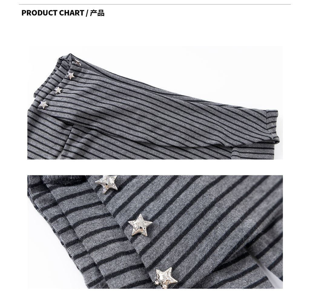 Ariseism American fashion autumn winter black striped off-the-shoulder long-sleeved t-shirt for women