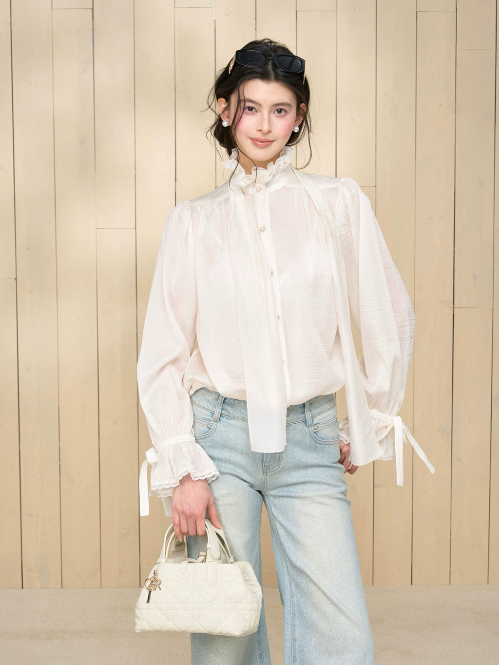4MUGGLE Detachable chiffon long sleeve bell top with "Tassel Rhythm" pattern