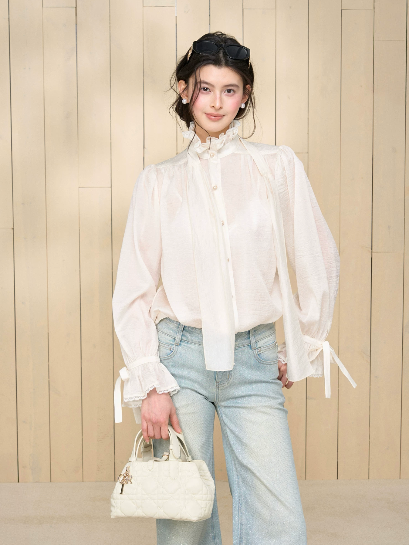 4MUGGLE Detachable chiffon long sleeve bell top with "Tassel Rhythm" pattern