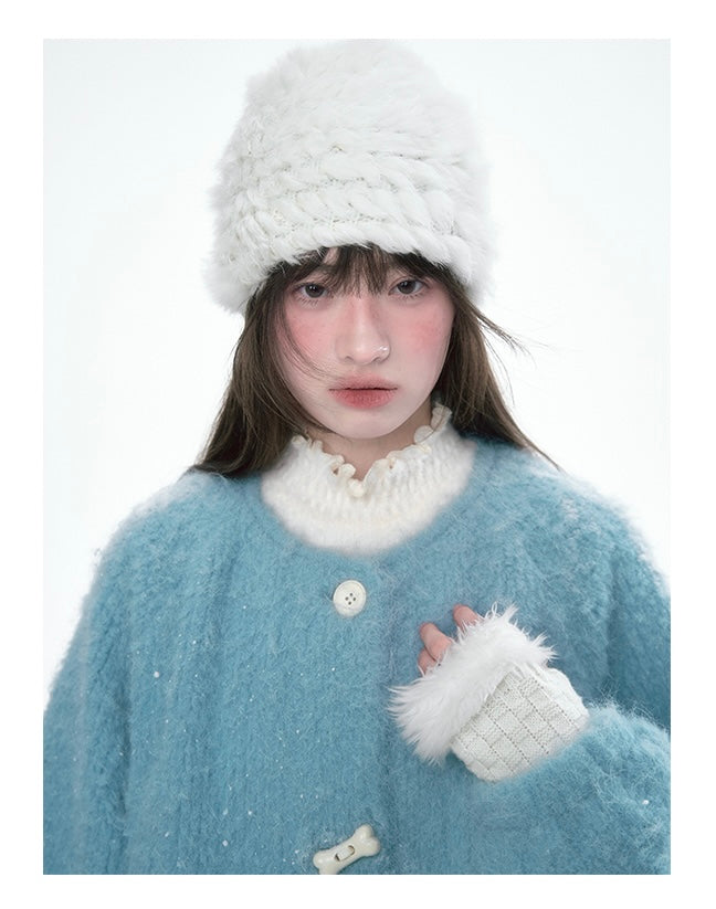 CANSTOREGIRLS Canned Goods Store women's coat 2025 winter new style color block medium length fur collar blue quilted wool