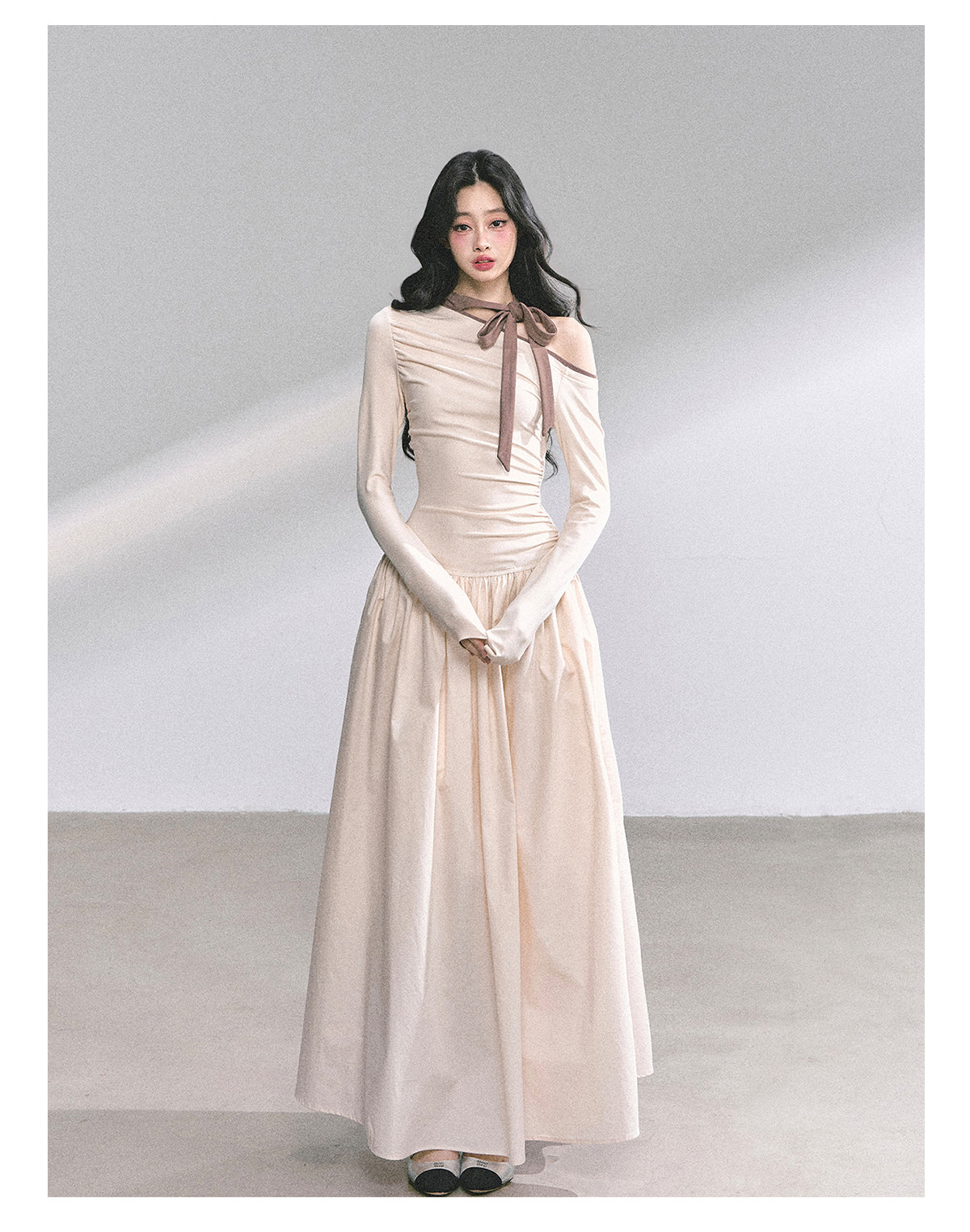 Classic retro off-the-shoulder long-sleeved dress, fit and cool for royal ladies, autumn with slim waist Shaoyeyan