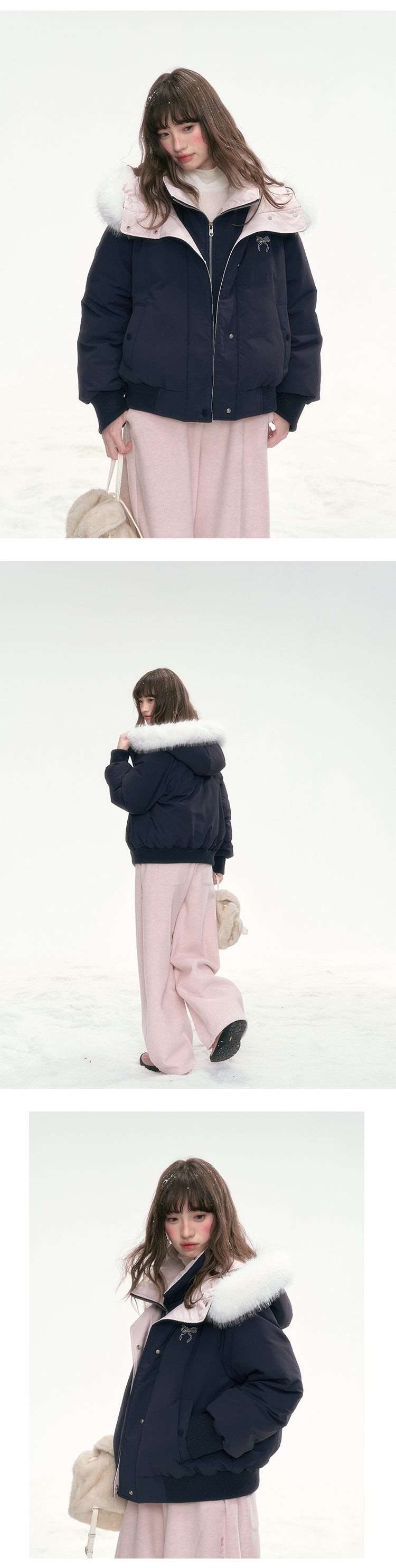 CANSTOREGIRLS Boxed goods store 'Snowy Sweet Berry' new national standard color block color two-piece faux down jacket 90% white duck feather