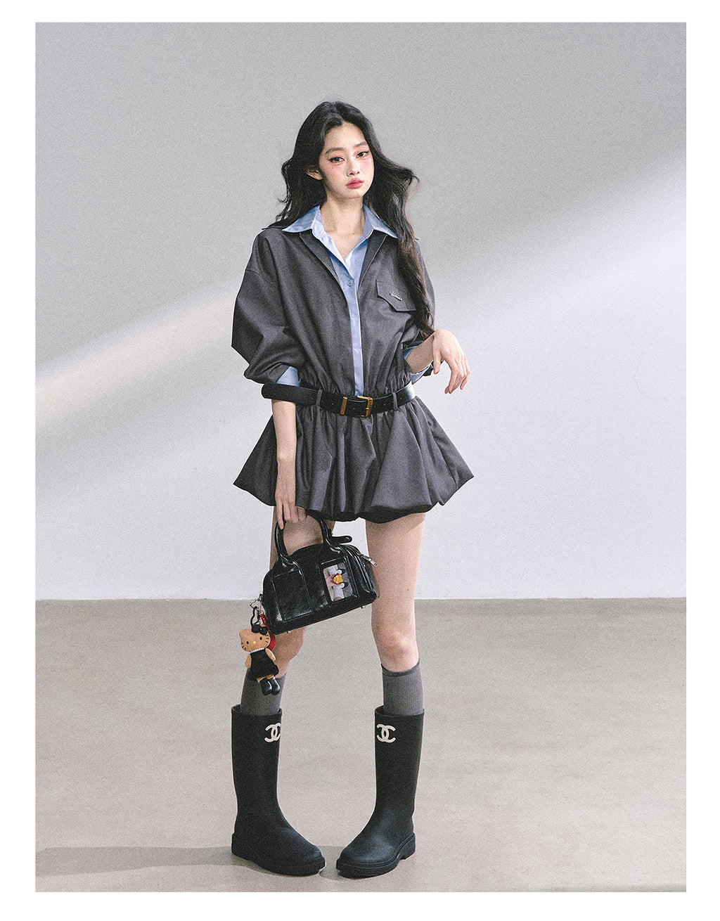 SHAOYEYAN Hepburn style shirt dress with shorts for women autumn waist hugging short skirt bright student style