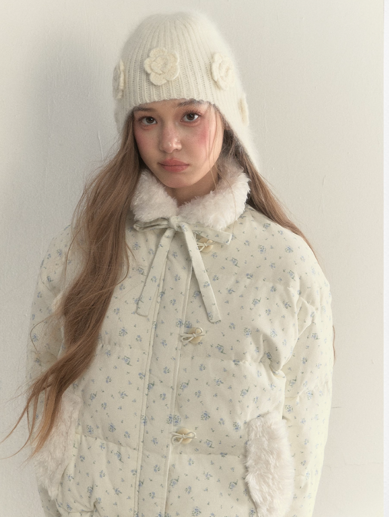 SUNSETPARK 3D Snow Flower Knitted Hat SunsetPark Gift/Sunset Park Bunny Fur for Winter