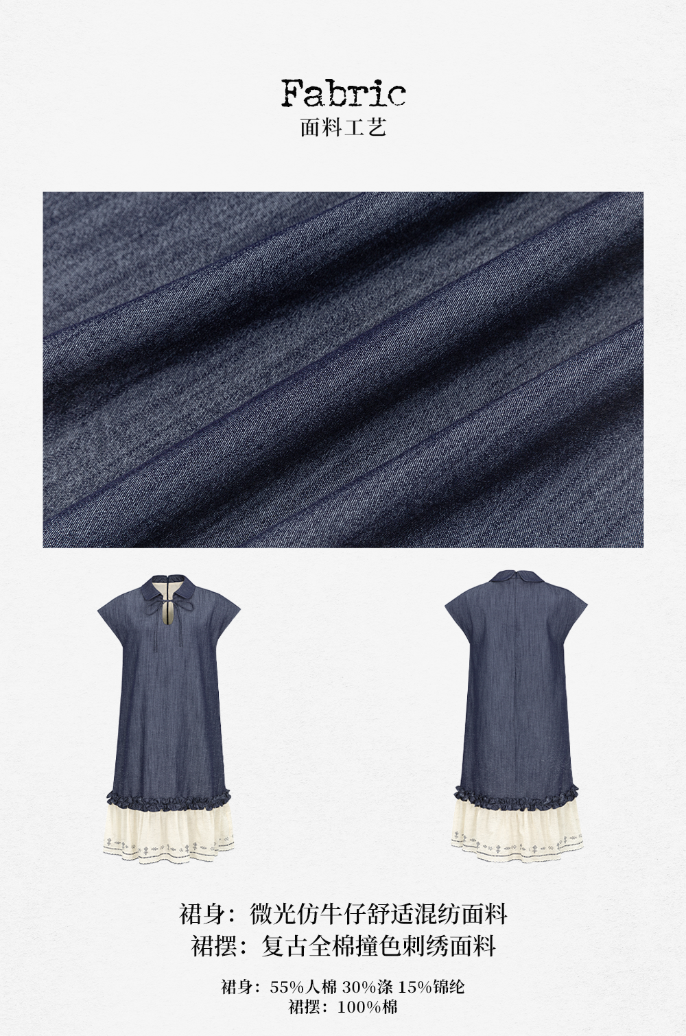 DORYDORY New Chinese style women's embroidered patchwork dress, super beautiful and unique design, blue dress.