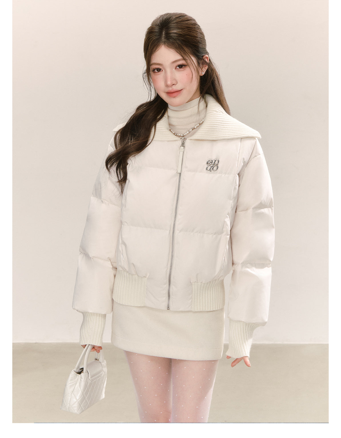 QDQD Korean style design, lapel, white short down jacket, winter style, 90% white down, thick and warm women's coat.