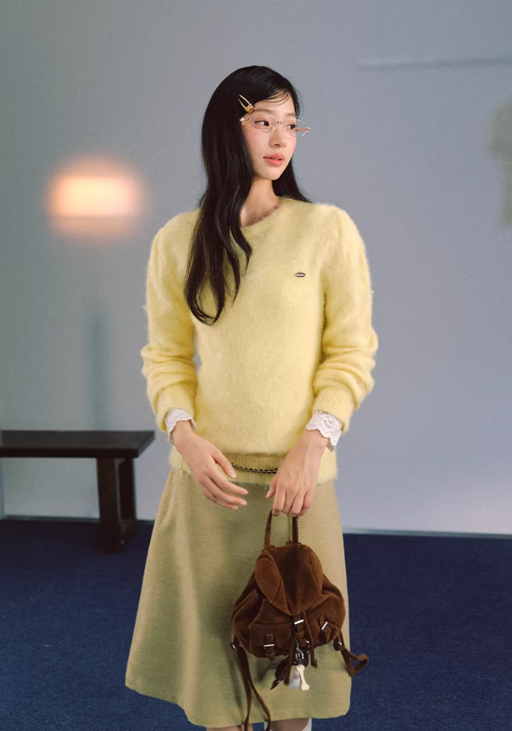 LaluneDuCiel Loose, lightweight round neck sweater with puffy sleeves, Night Dew and Dawn motifs