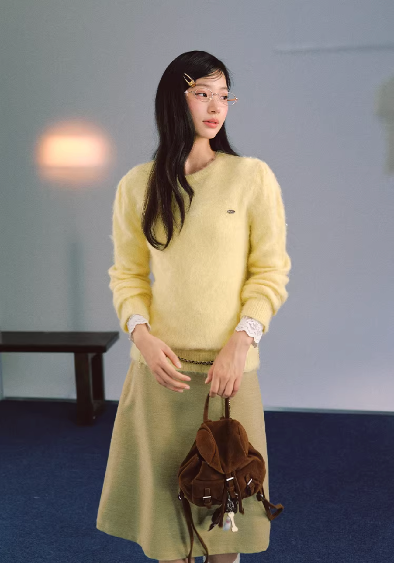 LaluneDuCiel Loose, lightweight round neck sweater with puffy sleeves, Night Dew and Dawn motifs