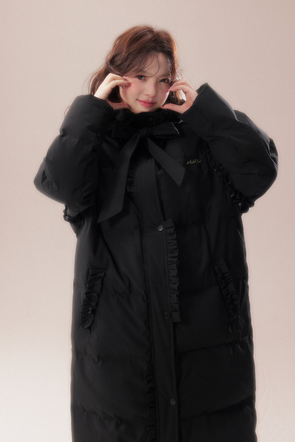 AOORAA 【Extreme Cold Series】The third generation of "Warm Winter in the Snow Country" original design waterproof long down jacket with lace trim