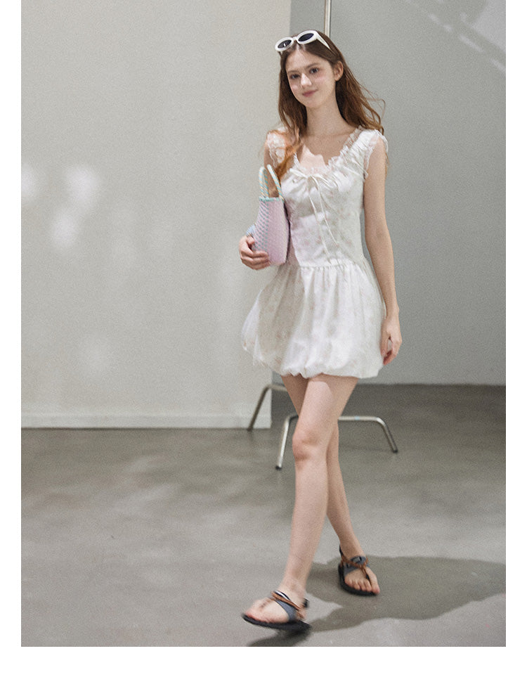 "Misty Summer" Sleeveless floral dress for women, Callmelater floral lace tutu dress