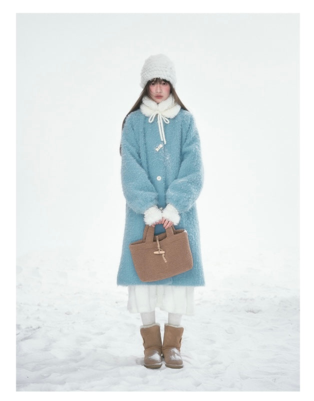 CANSTOREGIRLS Canned Goods Store women's coat 2025 winter new style color block medium length fur collar blue quilted wool