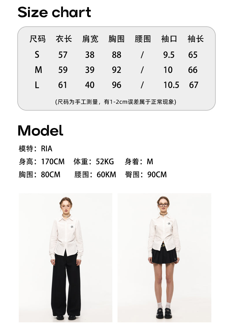 IKYOU Women's New Spring Simple White Long Sleeve Shirt Embroidered Logo Slim Waist Multi-function Lapel Lining Shirt
