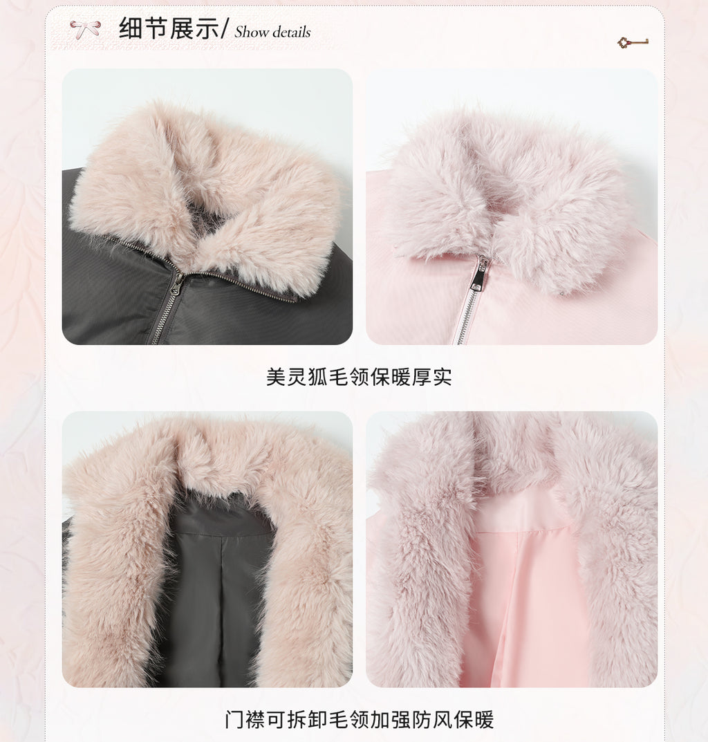 AOORAA 【Winter New Arrival】Original Design Patchwork Fleece Jacket "Cherry Blossom Snow"