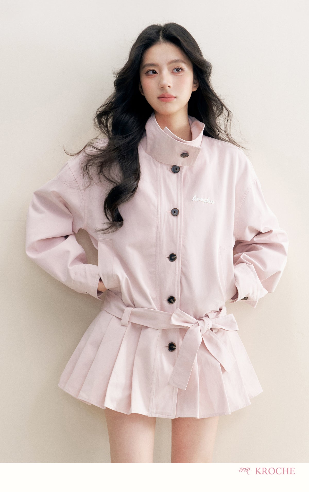 KROCHE 25aw Geek Chic cotton trench coat with stand collar and appliqué embroidery