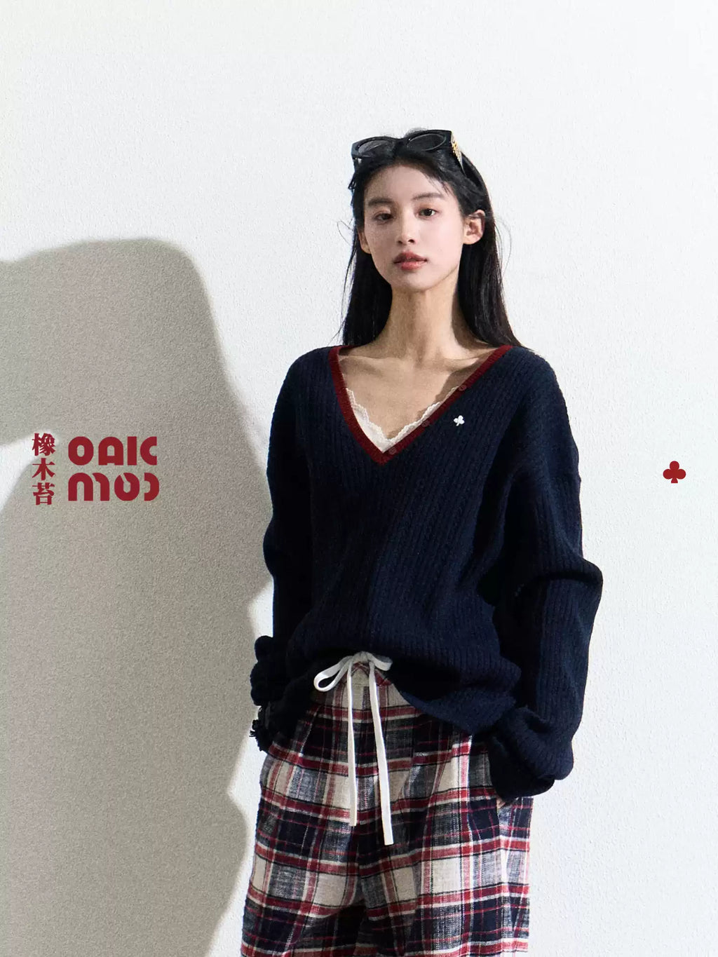 OAKMOO "The River Crossed Me" - Fashionable V-neck knit sweater, perfect for everyday wear and work.