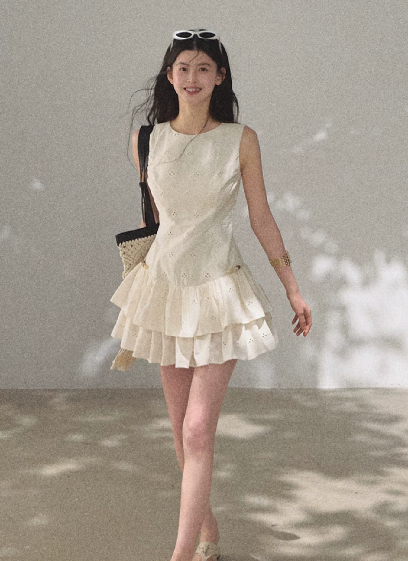 OAKMOO "Summer Sunshine" Embroidered hollow-out Bohemian vest dress, hugs the waist