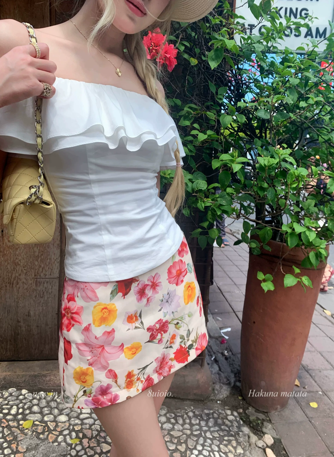 8UIOIO Women's "Scarlet Floral Notes" apricot print short skirt, new summer style, A-line skirt