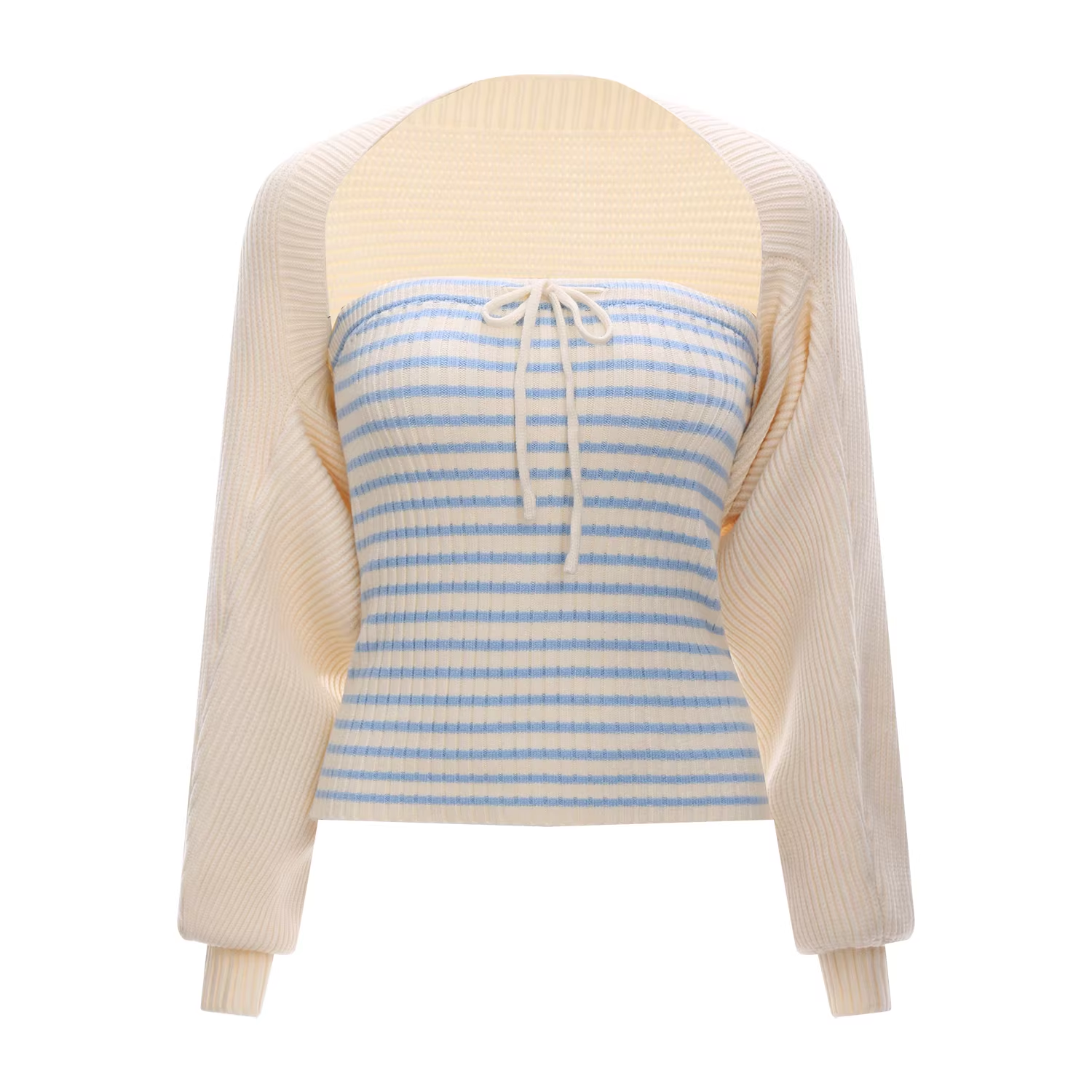 WEEKENDHUB Women's Spring/Summer 2026 two-piece set, including plaid strapless top and knitted cardigan