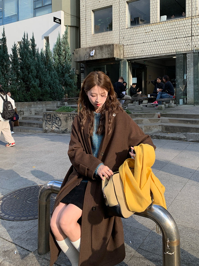 RAINY Women's Classic Single Breasted Hooded Wool Coat, Winter Design, Classic Style, Loose Fit, Versatile Wool Coat