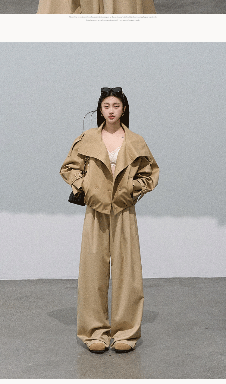 Oakmoo "Through the Oak Woods" Short Double-Breasted Lyocell Cotton Stand Collar Trench Coat