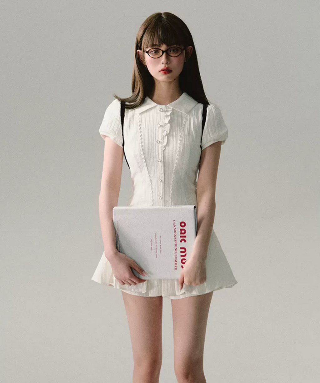 OAKMOO "Waiting for you after class" dress, A-line skirt, short-sleeved shirt dress, work/student style