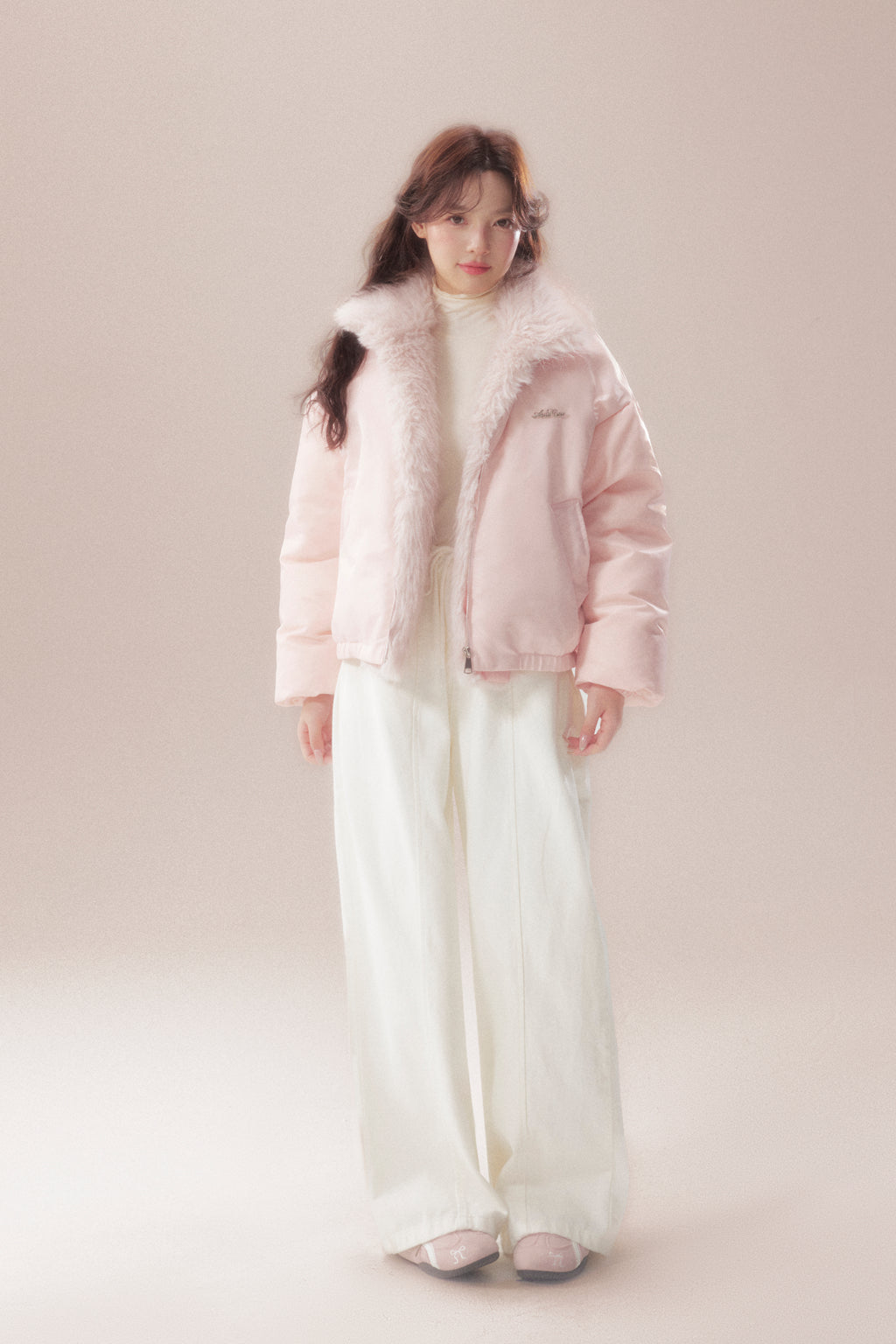 AOORAA 【Winter New Arrival】Original Design Patchwork Fleece Jacket "Cherry Blossom Snow"