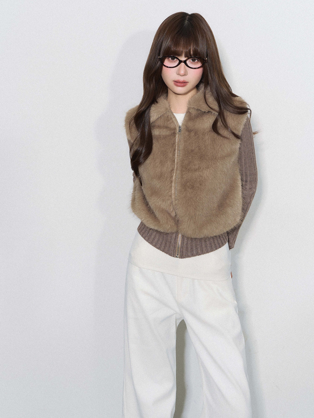 CYNI 【Caramel Afternoon】Millard Retro Plush Patchwork Short Two-Piece Faux Fur Coat for Women