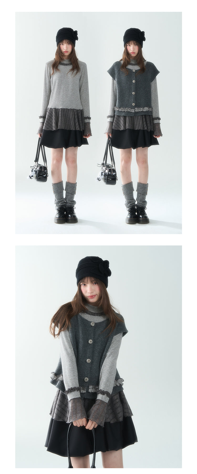 CANSTORE Women's "Dieyu Meiyi" ruffled cardigan, color-block lining, new autumn style