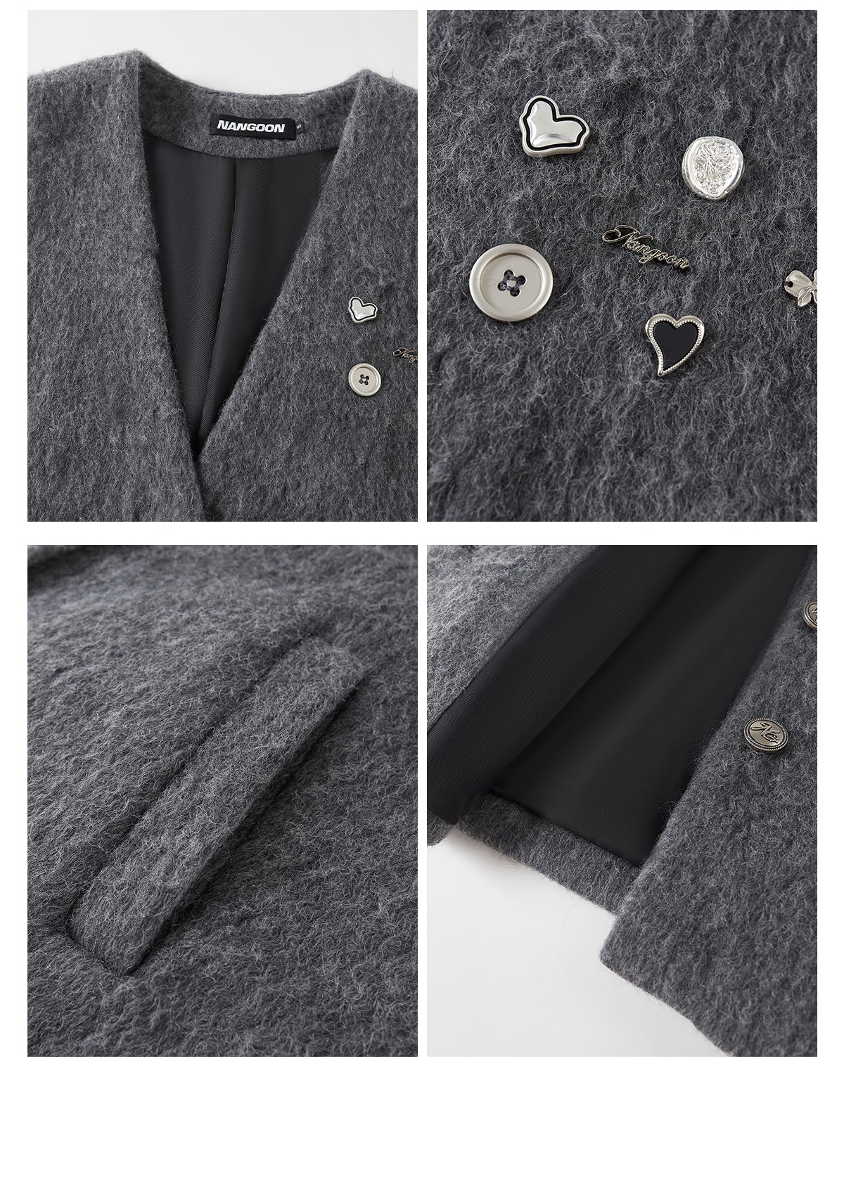 NANGOON Women's unique design loose fitting winter gray wool coat, versatile