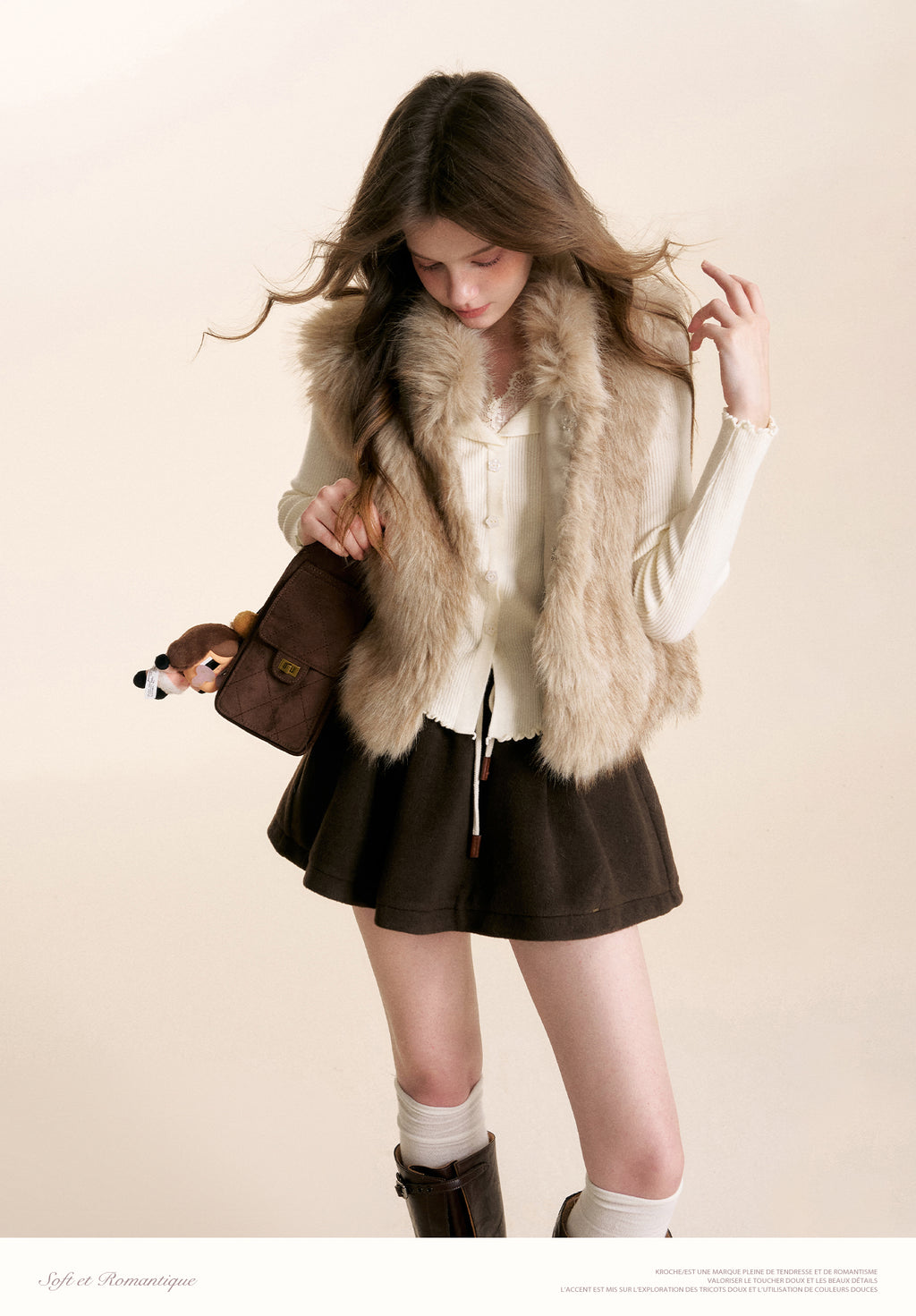 KROCHE Safari Core 25aw Eco-Friendly Fur Short Stand Collar Overcoat, Thick and Warm