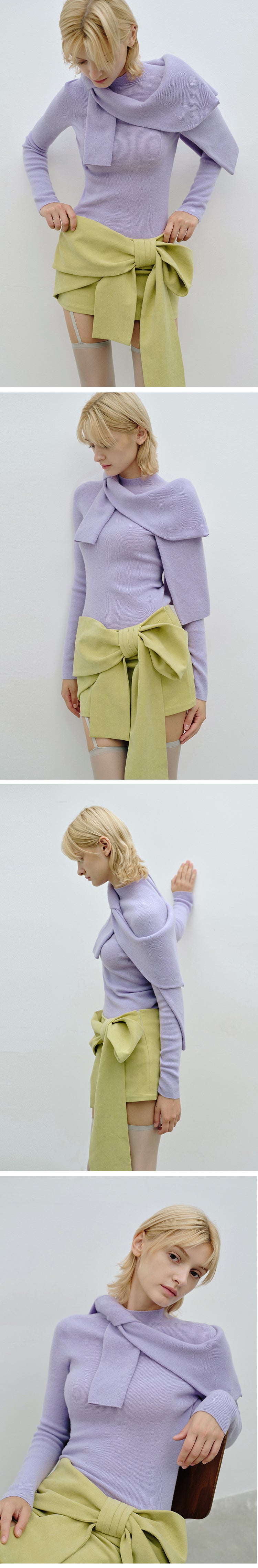 AWEAR High-end three-dimensional satin skirt with big bow, black bodycon skirt