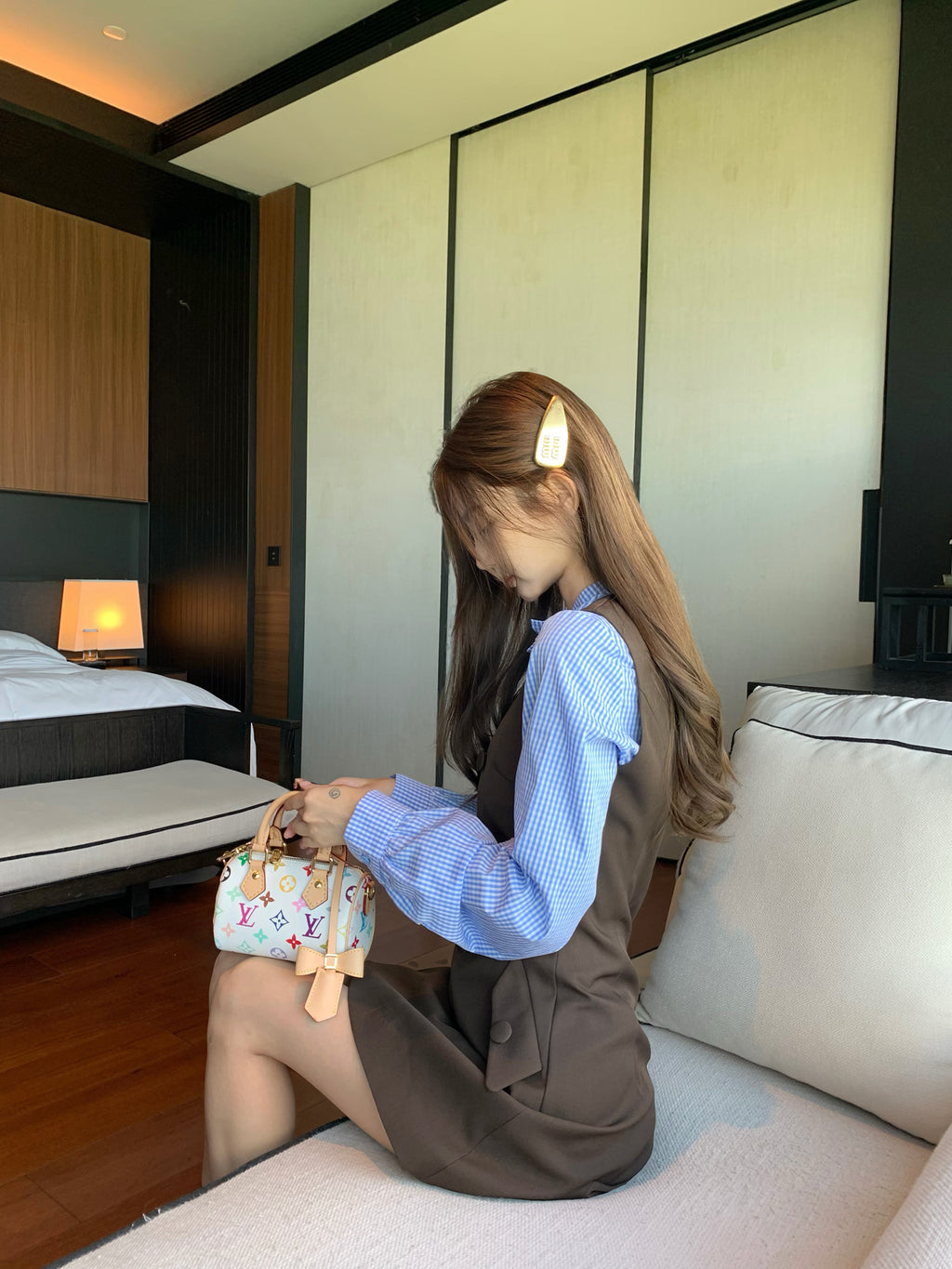 RISEAAUU "Miss Betty" women's autumn college style striped sleeveless vest dress slim short dress