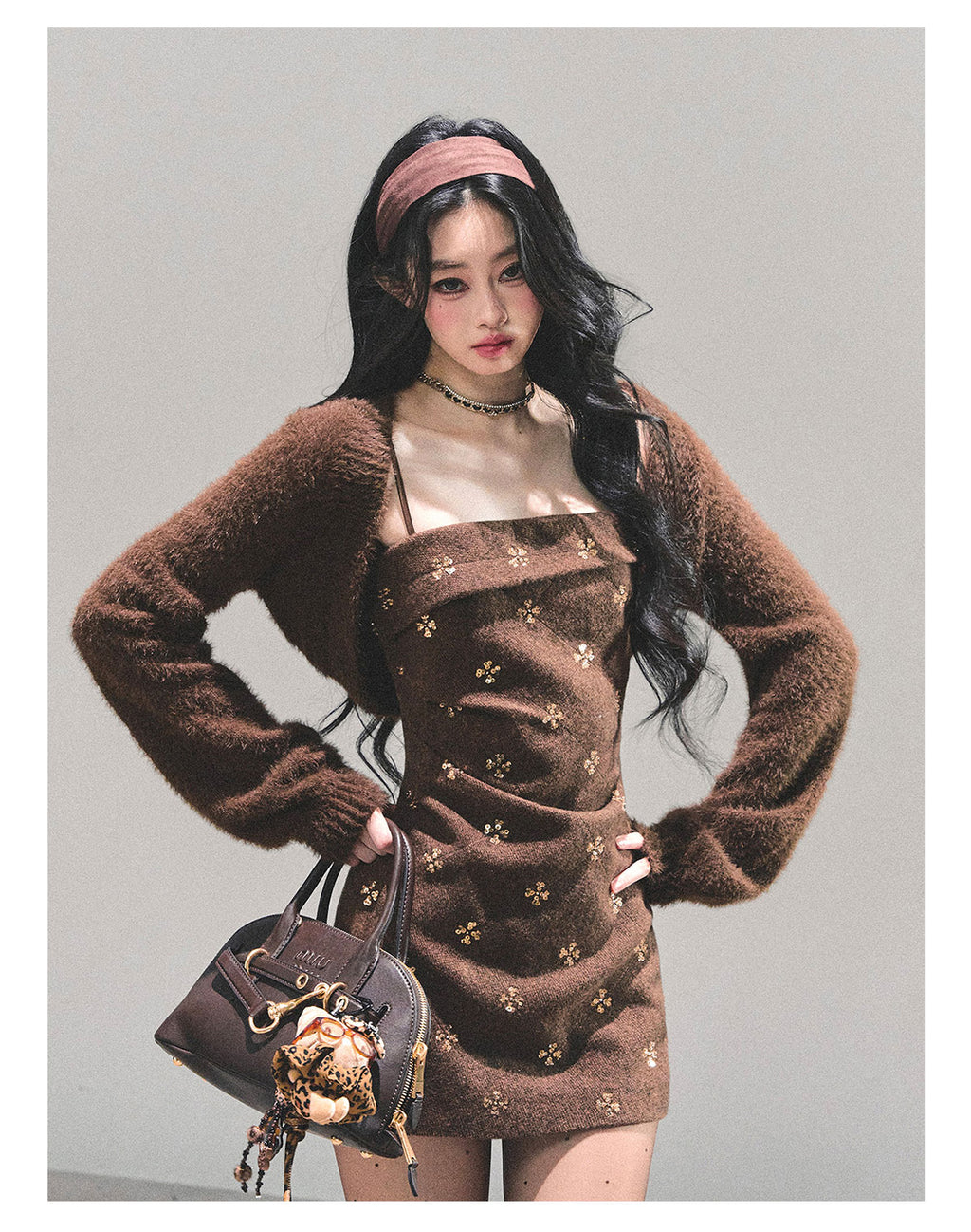 SHAOYEYAN Aomalm Women's "Begonia Blossoms Never Sleep" French Style Woolen Dress, Winter Short Skirt and Shawl.