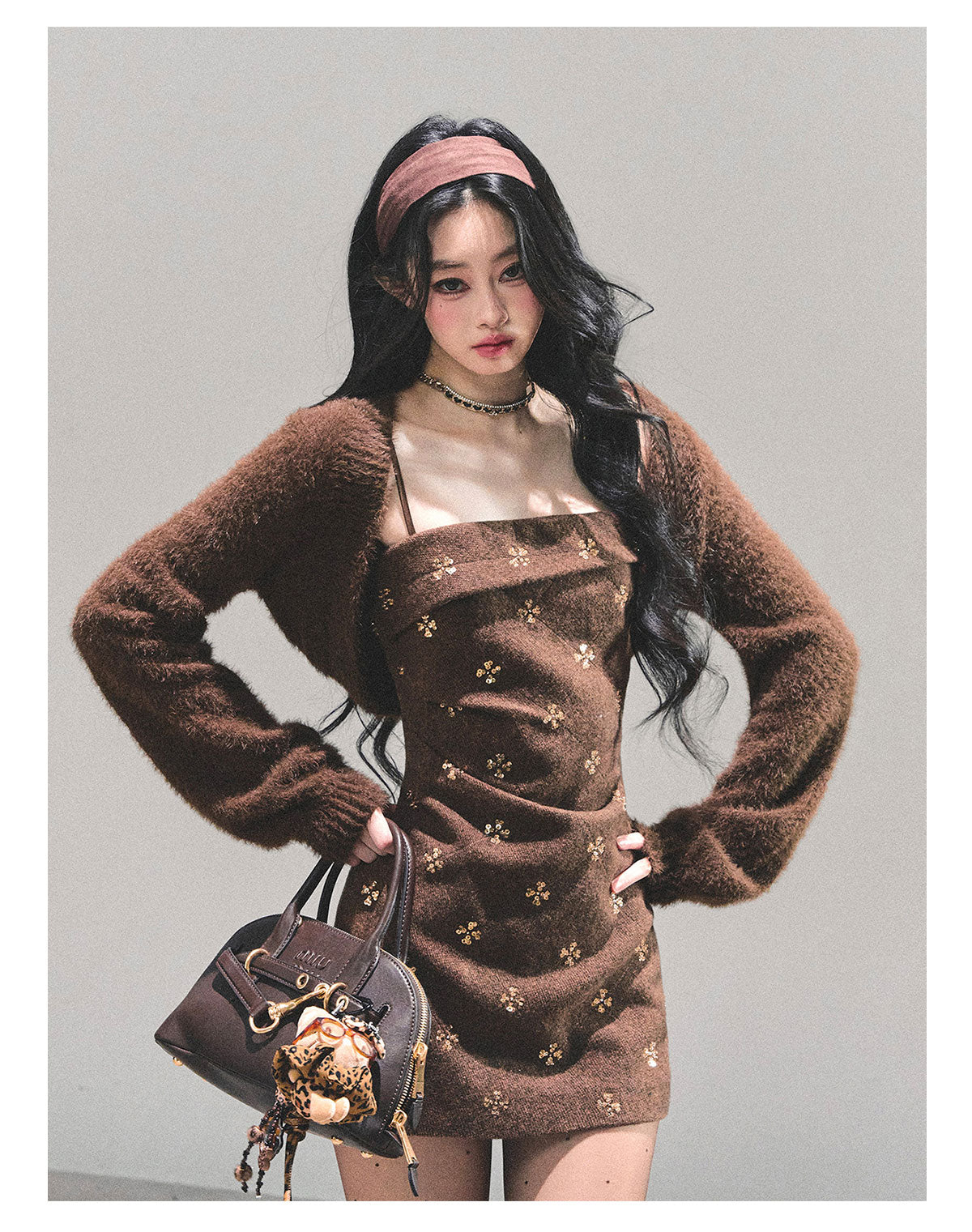 SHAOYEYAN Aomalm Women's "Begonia Blossoms Never Sleep" French Style Woolen Dress, Winter Short Skirt and Shawl.