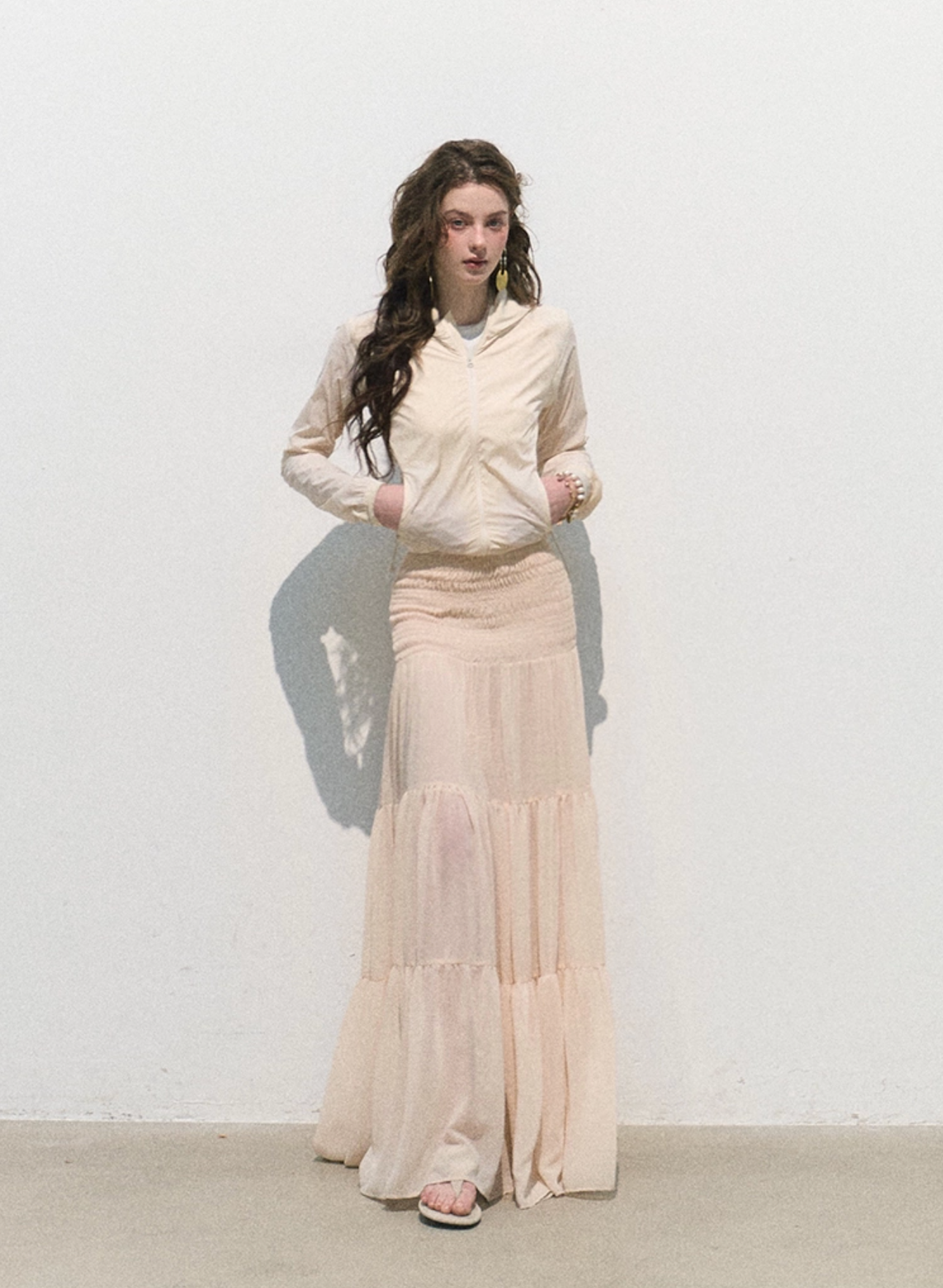 OAKMOO "Her Skirt" - Thick pleated A-line dress, pink chiffon summer midi dress.