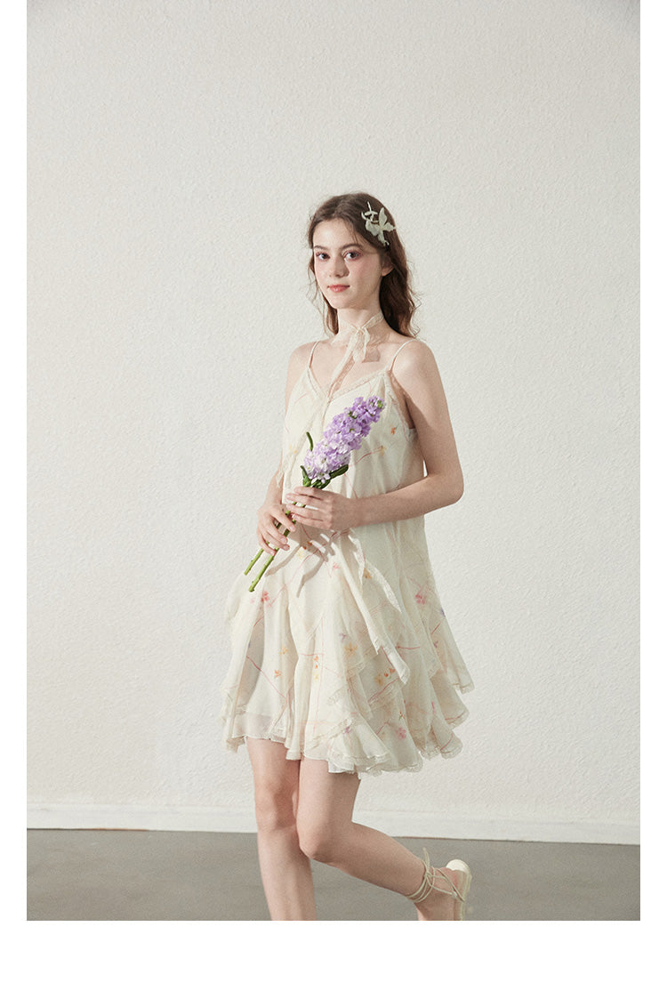 "Vanilla Star Ice" uneven hem pleated maxi dress for summer holidays, Callmelater