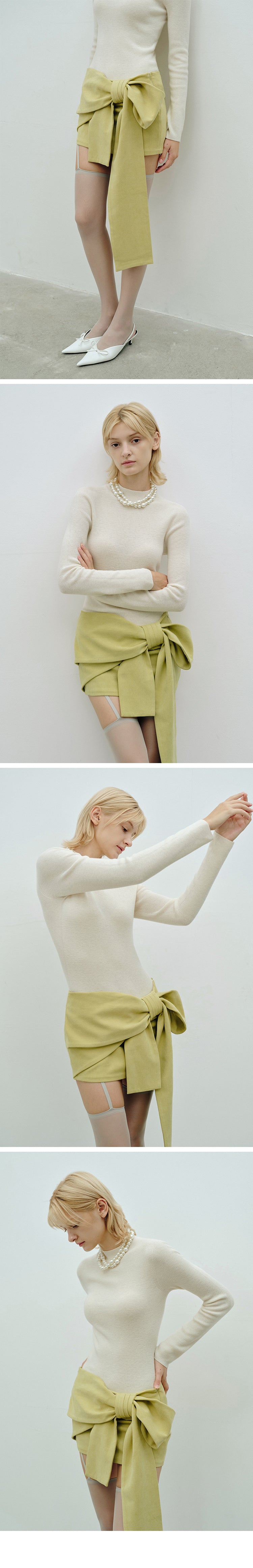 AWEAR High-end three-dimensional satin skirt with big bow, black bodycon skirt