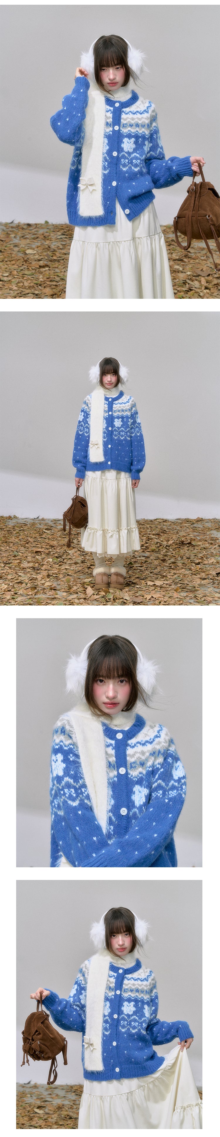 CANSTORE Canned Goods Store 'Island Blue Dream' Winter Color Block Fair Isle Raglan Knit Sweater