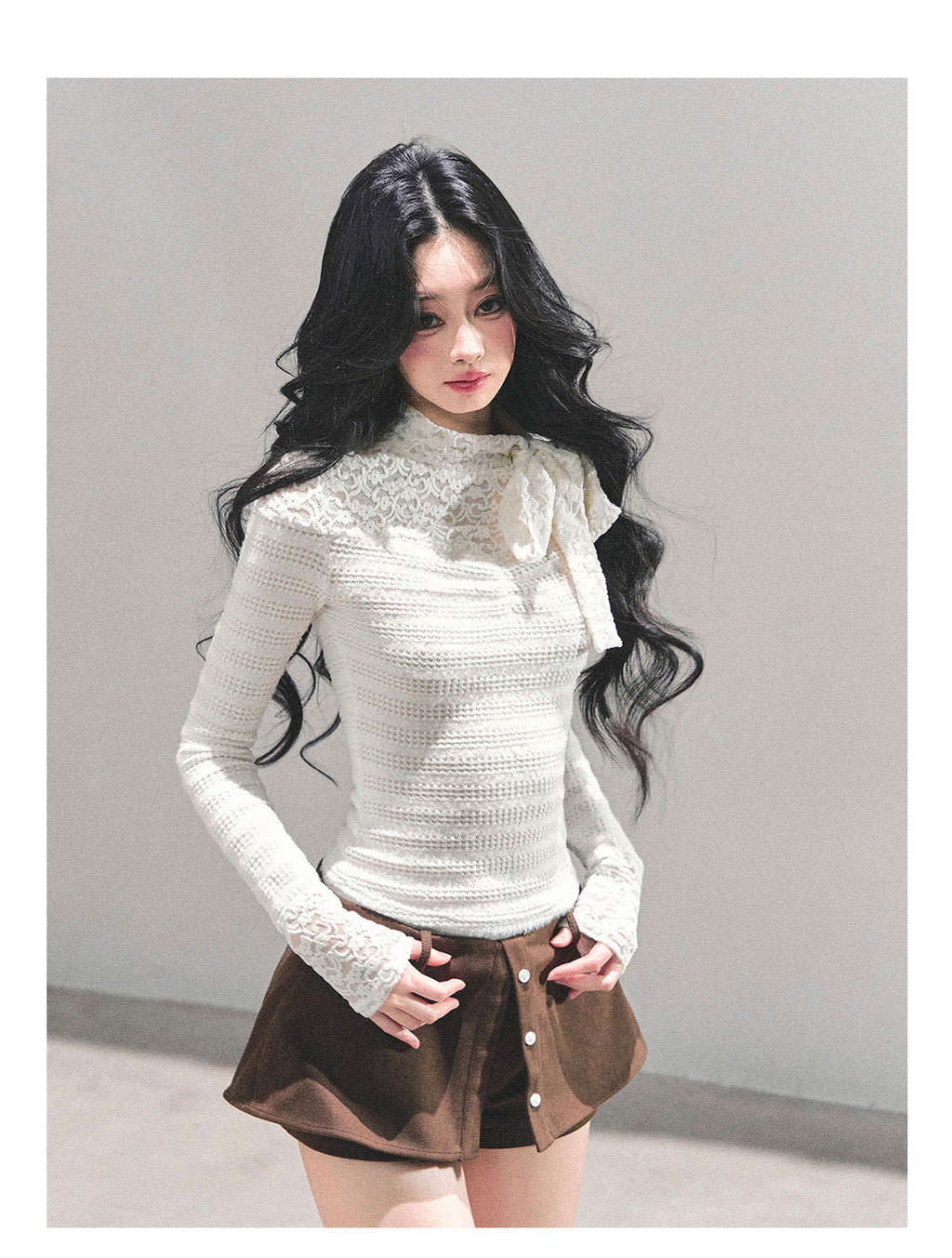 SHAOYEYAN Aomalm Women's "Black and White" French Lace Bow Long Sleeve T-shirt Autumn Tight Bra