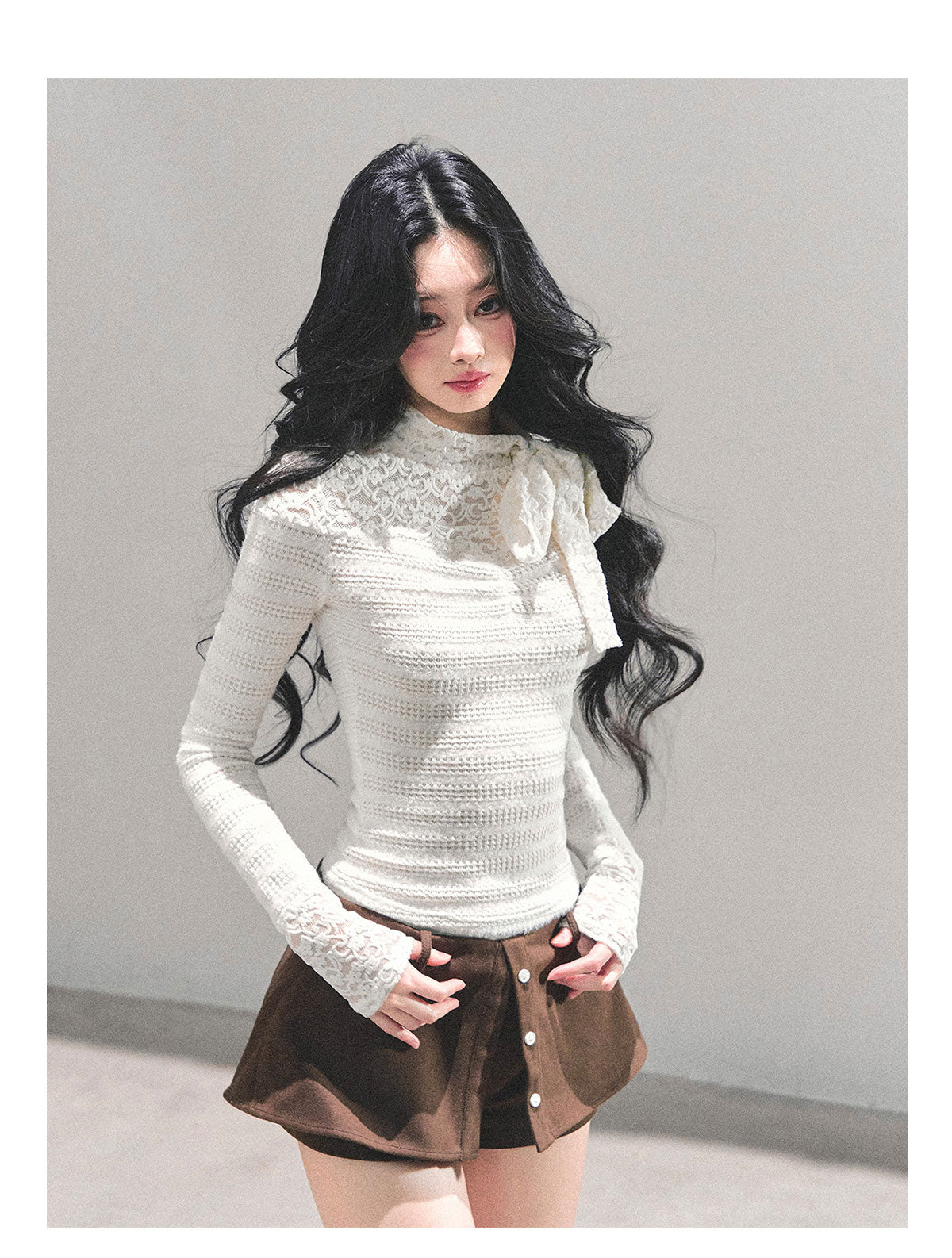 SHAOYEYAN Aomalm Women's "Black and White" French Lace Bow Long Sleeve T-shirt Autumn Tight Bra