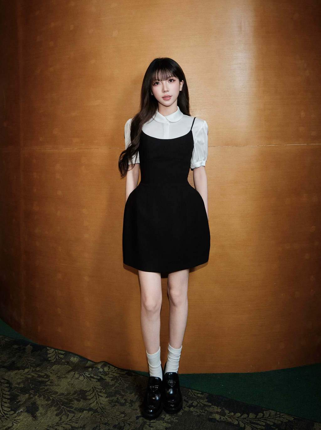 AVENEMENT Short-sleeved acetate collared/collared shirt, small French round neck shirt, camisole, women's dress.