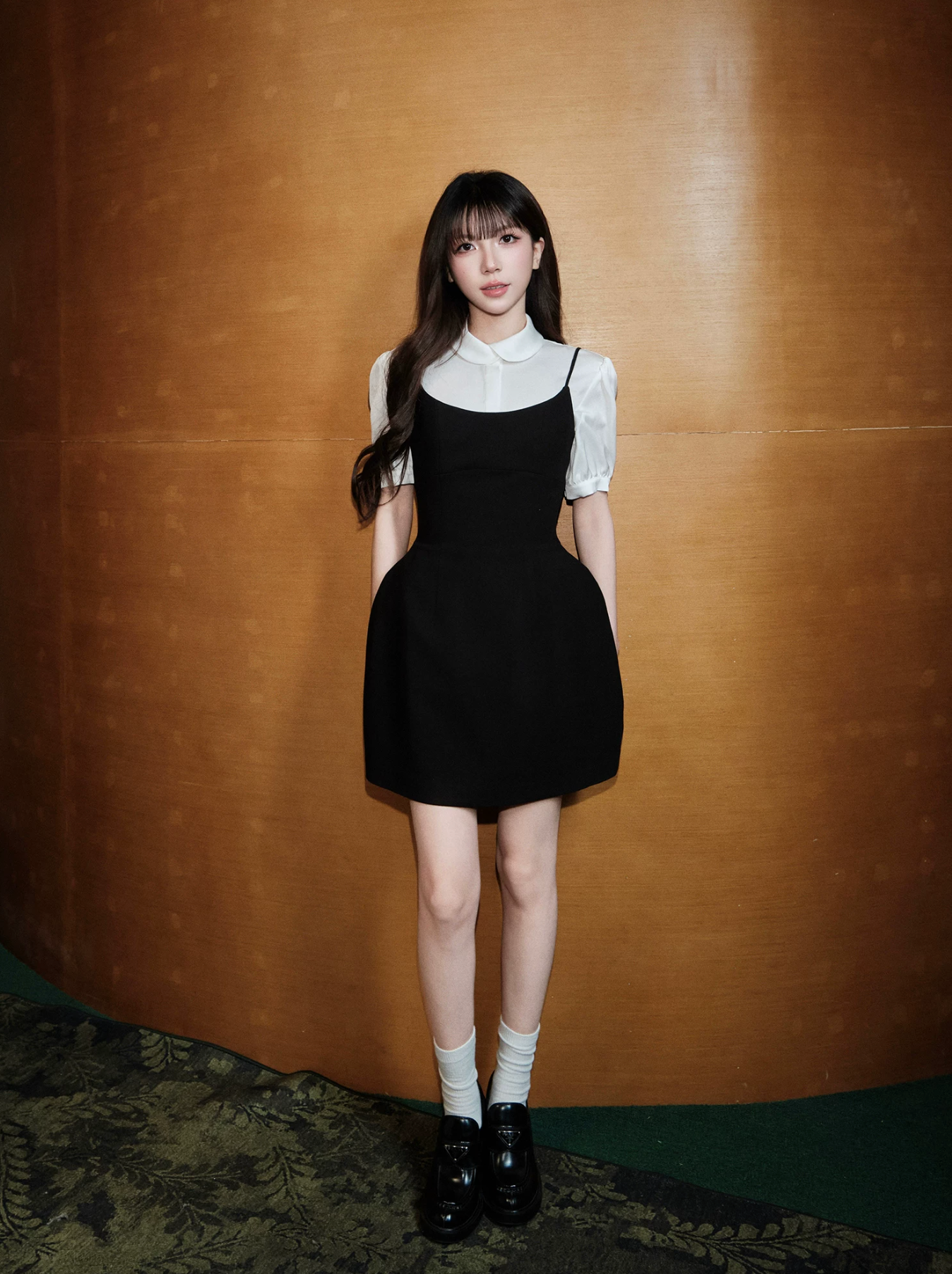 AVENEMENT Short-sleeved acetate collared/collared shirt, small French round neck shirt, camisole, women's dress.