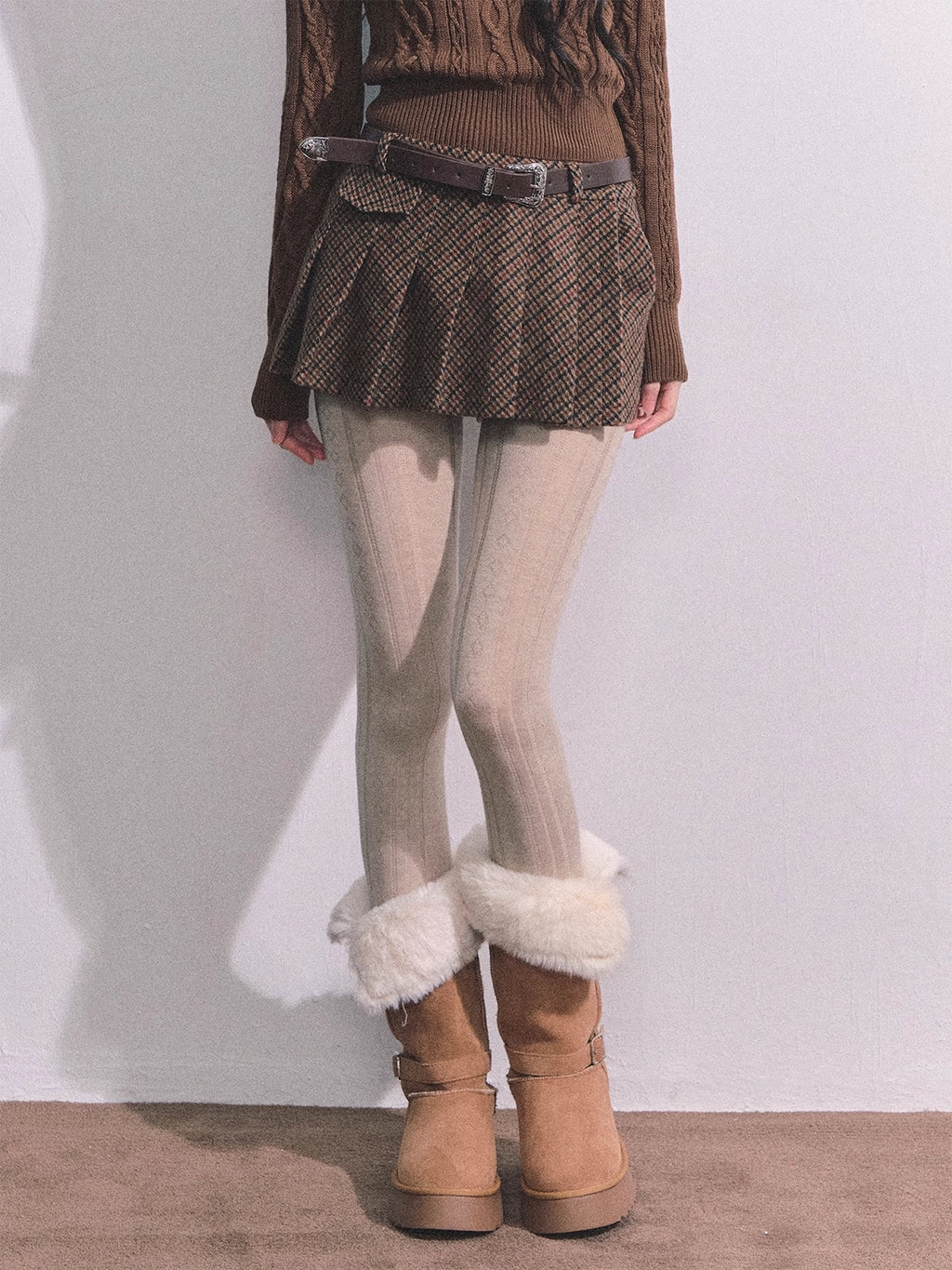 Shaoyeyan pleated tweed Mofuku skirt