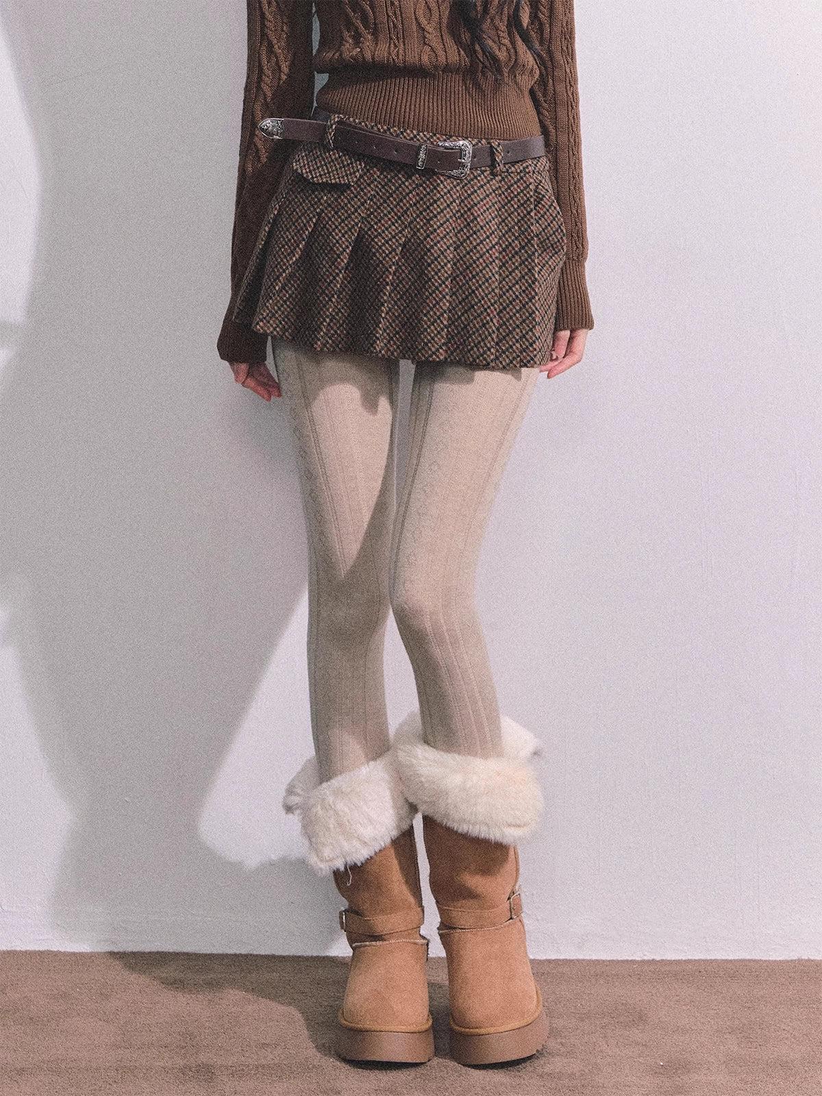 Shaoyeyan pleated tweed Mofuku skirt