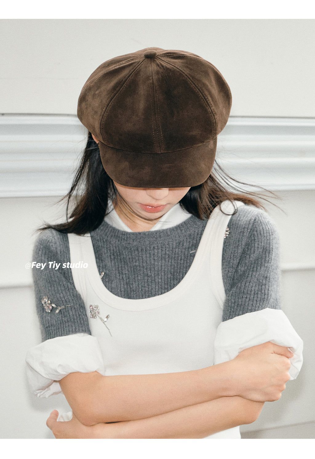 FEITIY Custom designed suede baseball cap, fashion classic style, new autumn and winter style, women's multi-purpose octagonal beret.