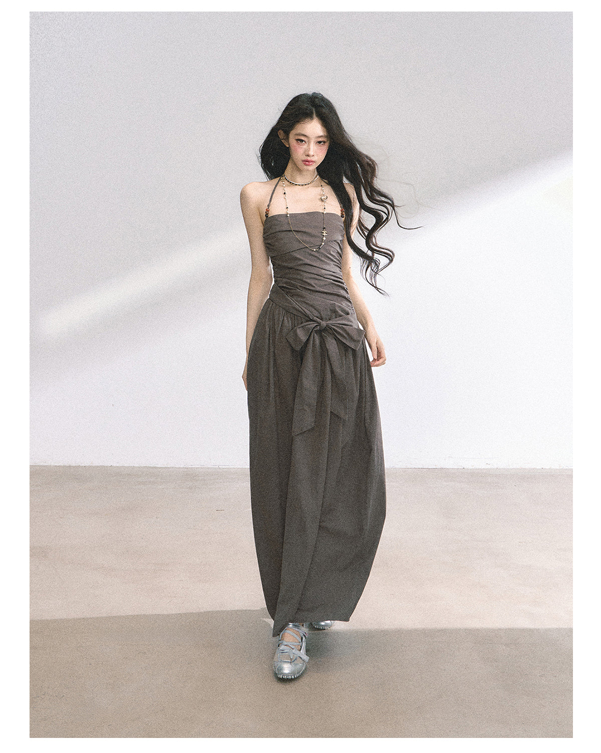 Shaoyeyan Summer Women's Cool Halter Neck Long Tube Dress with Beaded Straps