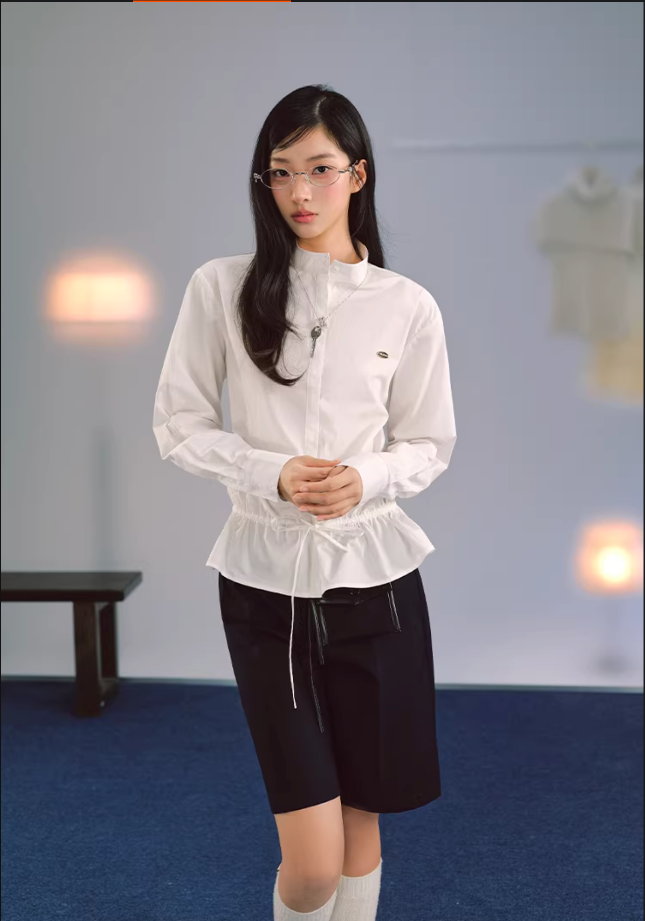 LaluneDuCiel Korean-style women's T-shirt made of pure cotton, loose, comfortable, with drawstring