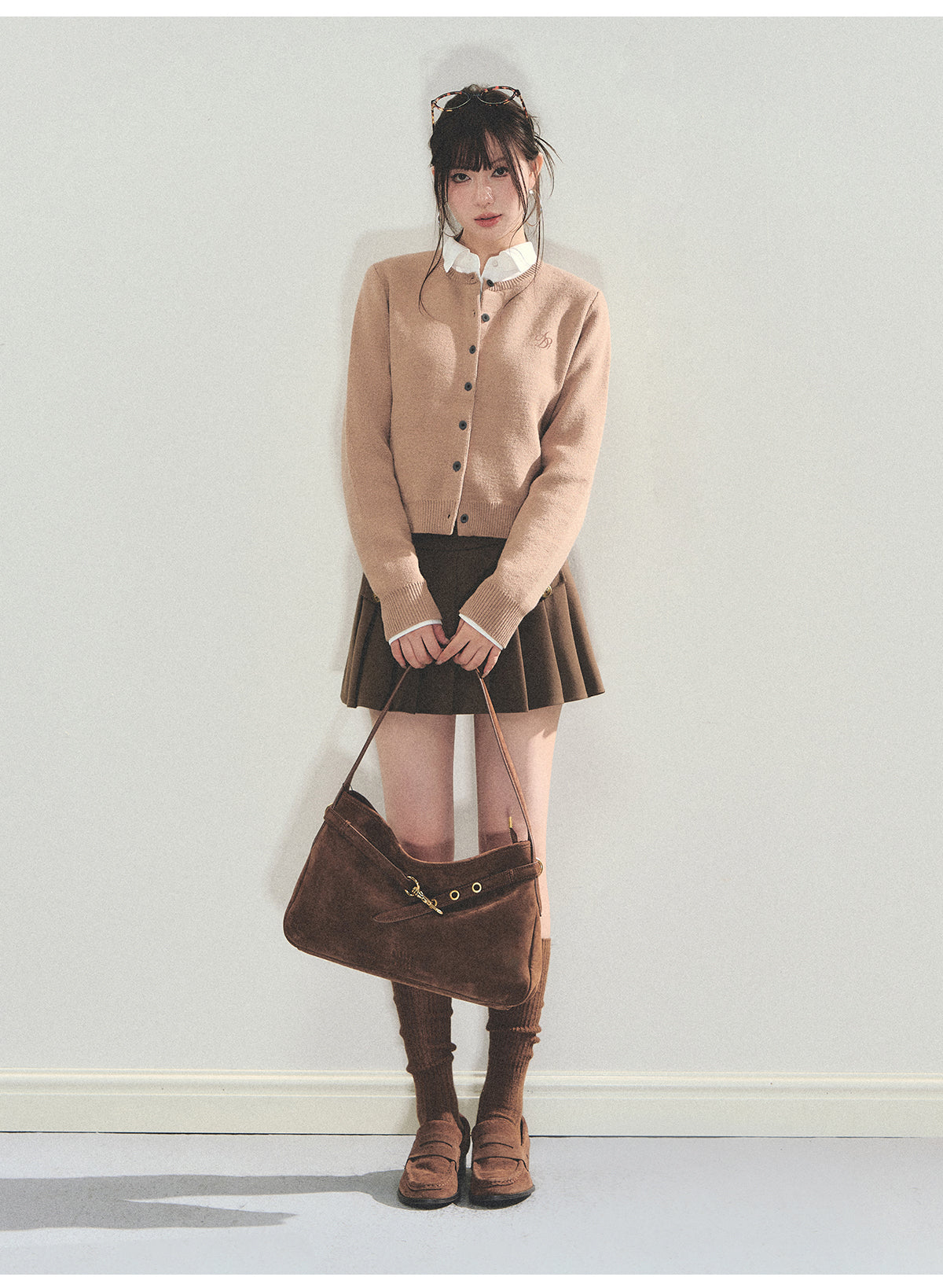 College style faux pocket skirt A-line pleated skirt high waisted mini skirt classic smart tight high end AD1 ANDYET