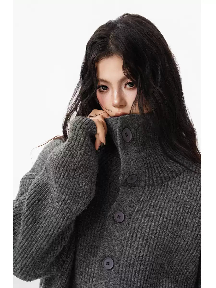 BWKA Men's and Women's Autumn and Winter Classic American Style Button-down Turtleneck Cardigan, High-end Knitted Wool Coat Loose and Comfortable