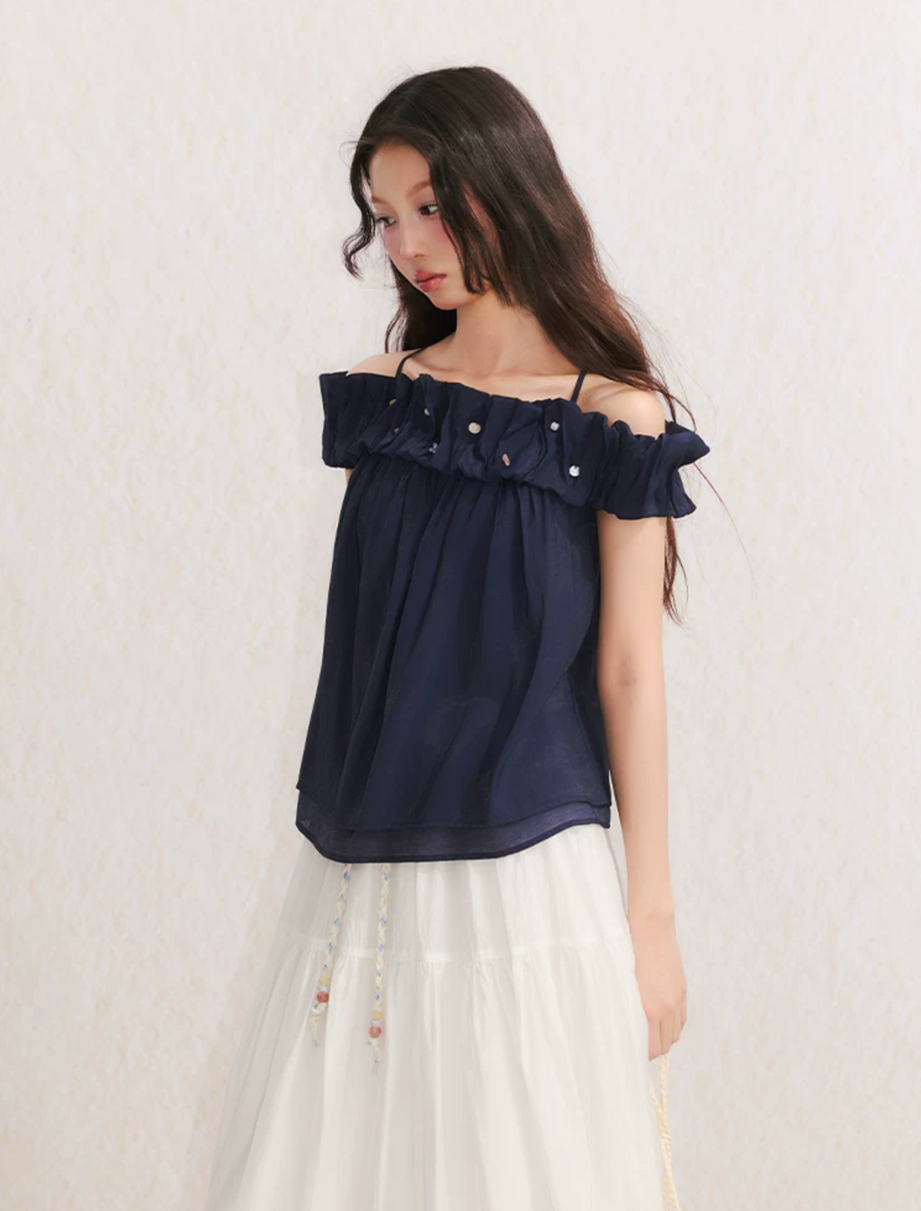 UMOUMO umoumo "Sea Salt Holiday" two-piece summer camisole with detachable short-sleeved pleated collar
